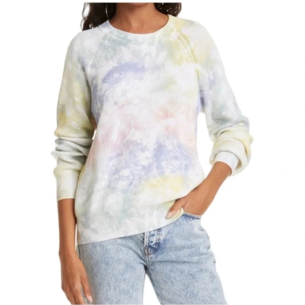 Rails Venus Cashmere Cotton Ribbed Sweater in Rainbow Tie Dye Long Sleeve Top XS - Picture 3 of 16